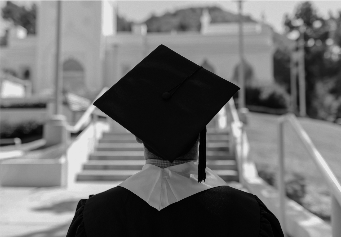 Student Wearing Graduation Hat Black and White